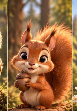 Nutsy, a red squirrel holding an acorn